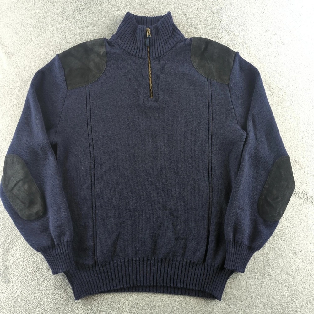 Country Classics Sweater‎ Mens Large Quarter Zip Suede Patches Made in England